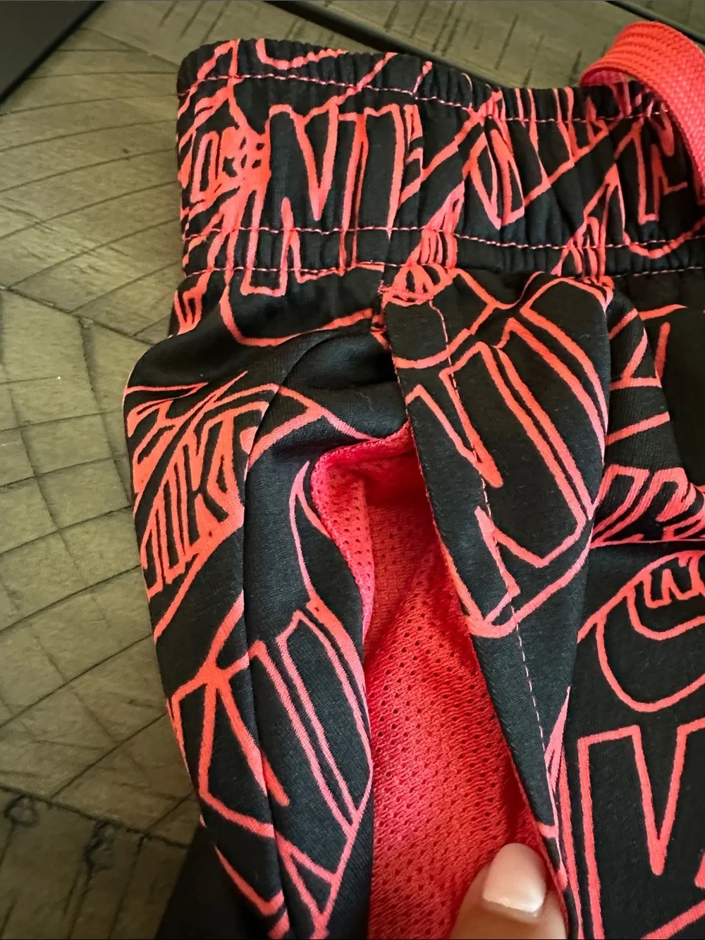 Nike Black Shorts with Neon Pink Logo Print